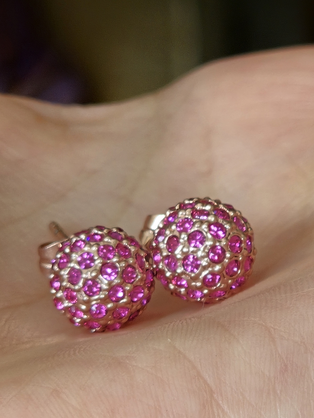 Coach Pave Pink Crystals Ball Rose Gold Plated Bling Earrings